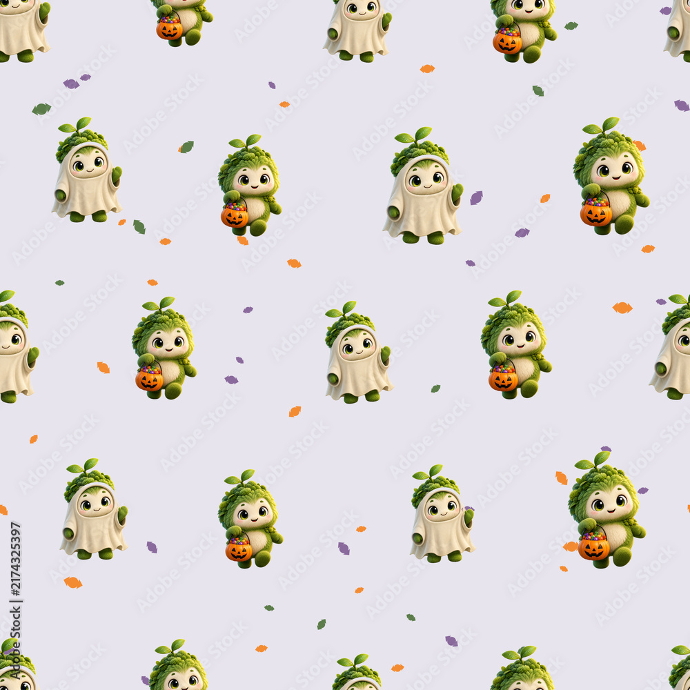 Obraz premium Cute friendly ghost and treats seamless pattern