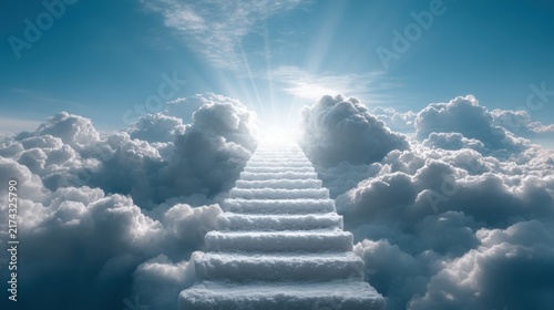 Heavenly stairway leading to radiant light above the clouds