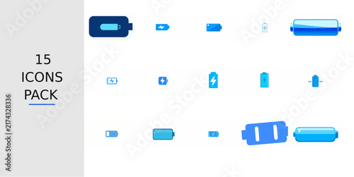 Blue Flat Battery Charging Icon – Solid Blue Vector Symbol for Apps, UI Kits, Web & Mobile Design, Presentations and Infographics