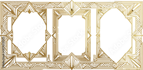 Art Deco frame. Geometric ornament border. Vintage luxury golden style dividers, corners, frames, headers. Retro elegance element for invitation, card, poster. Vector set Black Background