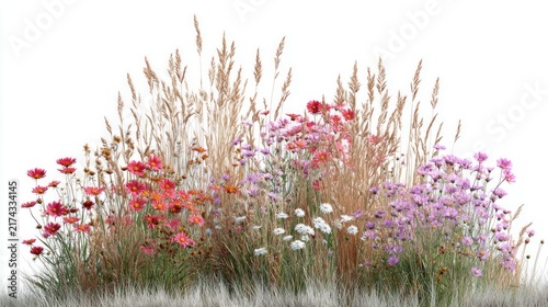 Colorful wildflower meadow with lush grass and blooms