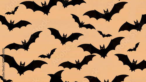 Spooky Flying Bat Silhouette Pattern for Halloween Festive Background