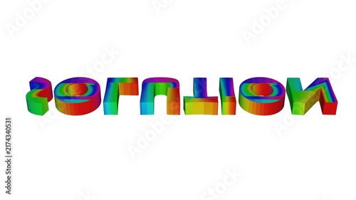 Seamless colorful 3D solution text rotating on white background. 3D motion graphic animation featuring the word 