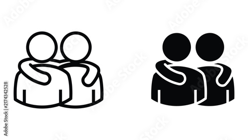 Two friends embracing vector illustration icon