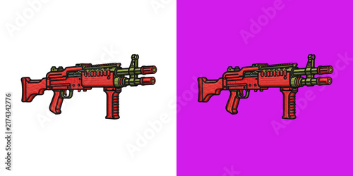 Fototapeta Red hand drawn stylized automatic machine gun