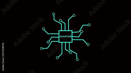 Cyan Neon Microchip Circuit Animation on Black Background
