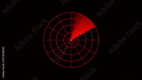 Red Neon Radar Scanner Sweep Animation on Black Background