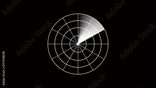 White Neon Radar Scanner Sweep Animation on Black Background