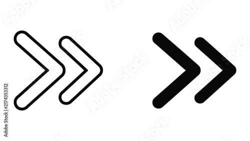 Double right arrow navigation icon set in clean outline and solid black vector style