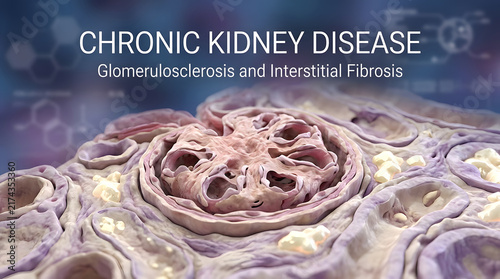 Chronic kidney disease conceptual medical illustration showing glomerulosclerosis