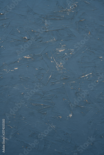Bild auf Leinwand Blue painted OSB wood texture background with visible strands and worn distresse