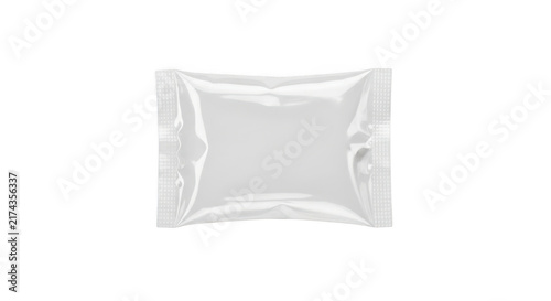 Blank white plastic snack wrapper isolated on transparent background