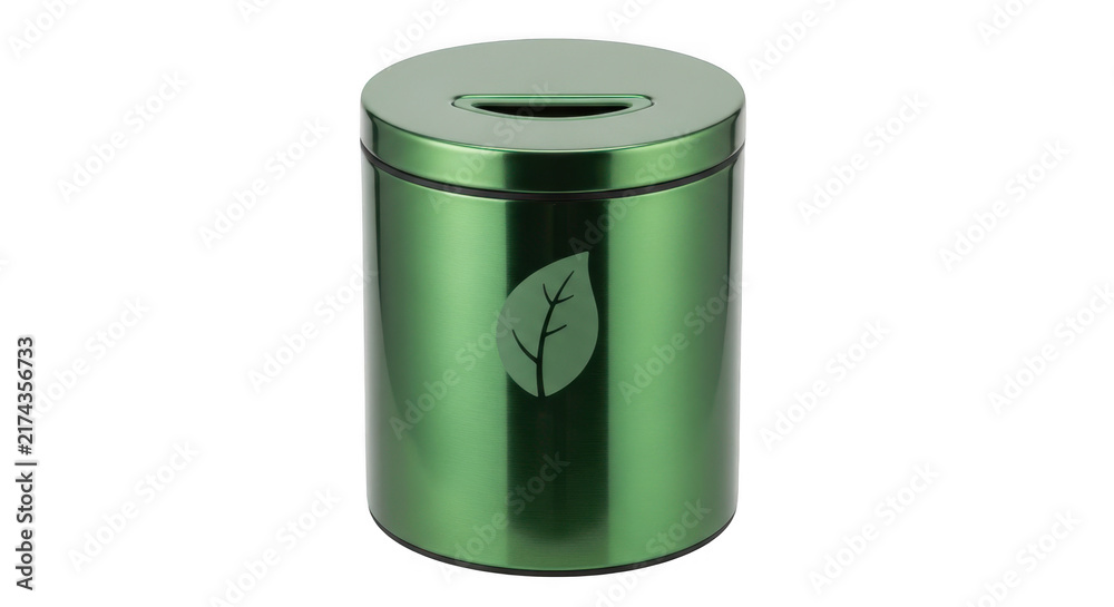Obraz premium Green metal recycling bin object isolated on transparent background