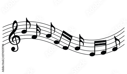 Fotografie Musical note wave vector featuring melody symbols, bass and treble notes for she