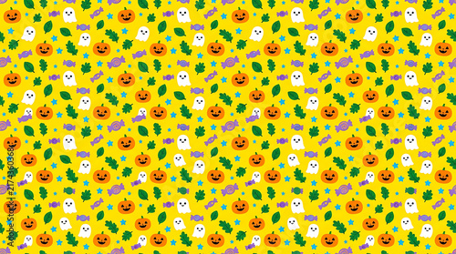 Halloween pattern with pumpkins ghosts bats moons and stars for holiday decoration and spooky party backgrounds