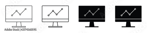 Computer monitor with growth chart icon set. Business analytics and financial statistics. Vector illustration.