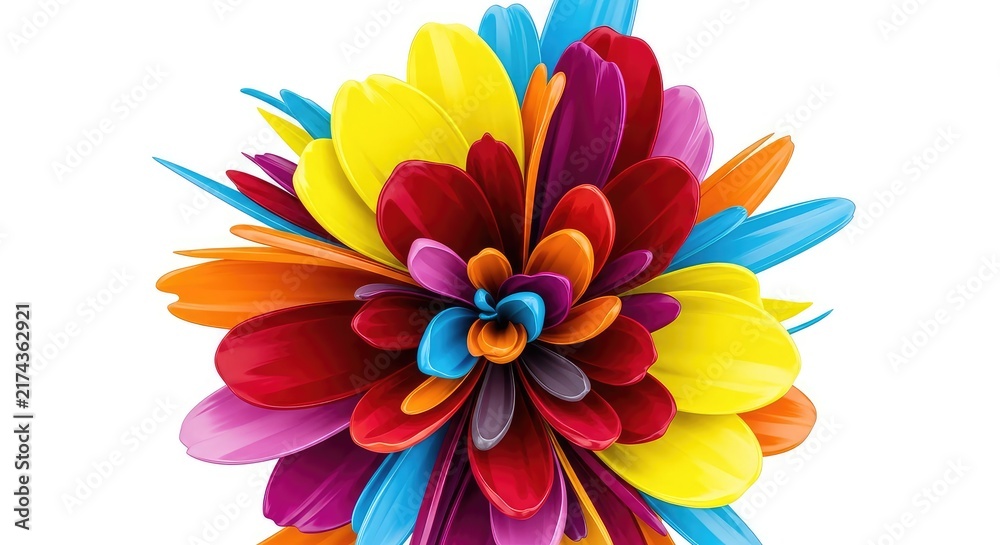 Obraz premium An explosion of colorful brushstrokes and fluid shapes forming a modern floral pattern with deep red, bright yellow, and neon blue tones, fantasy, colorful, movement