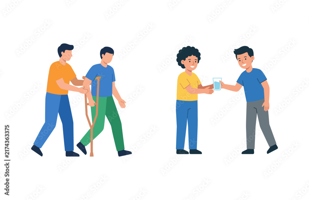 Fototapeta premium Diverse People Engaging in Acts of Kindness Helping Others and Providing Support to Friends in Daily Life