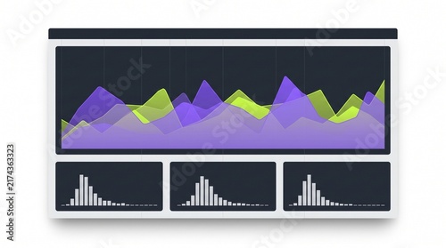 Obraz na płótnie Data analytics dashboard displaying wave charts and histograms