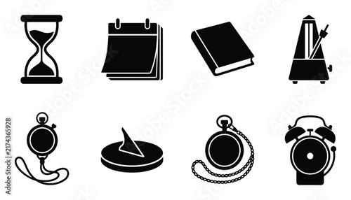Canvas Print Time management and history of timekeeping silhouette icons set including hourgl