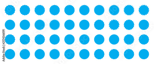 Blue starburst stamp seal and labels vector set. Sunburst badges, circle stickers, and rosette shape collection for design elements. Blue abstract sunburst and starburst shapes collection, EPS 10