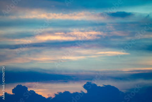 Beautiful sunrise with golden clouds cloudscape