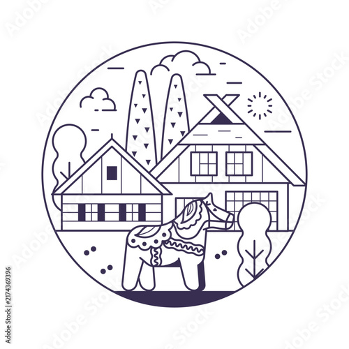 Skansen Village in Stockholm and Dala Horse Icon