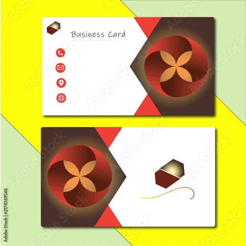 Professional double-sided business card template featuring a modern red, burgundy, black, and white geometric design.