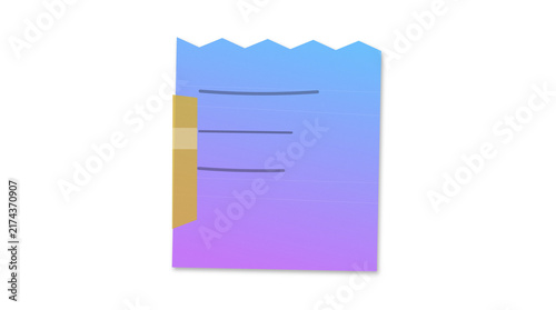 Blue purple gradient ripped note paper with lines for writing messages.
