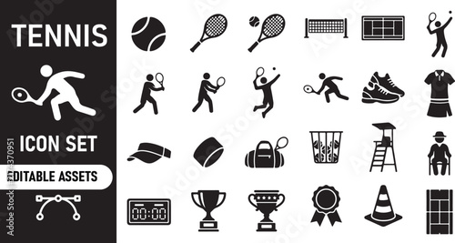 Set of black tennis icons for sports design