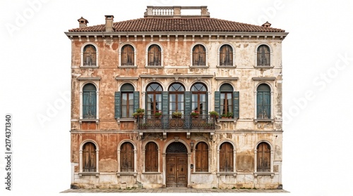 Ornate historic Italian Renaissance building facade with arched windows and balcony