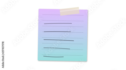 Square gradient sticky note paper with tape and lines for office reminders.