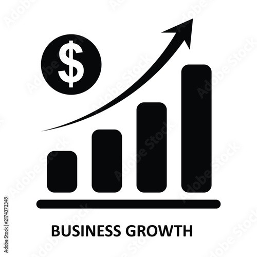 Business growth icon with dollar sign. Financial progress illustration, upward trend design.