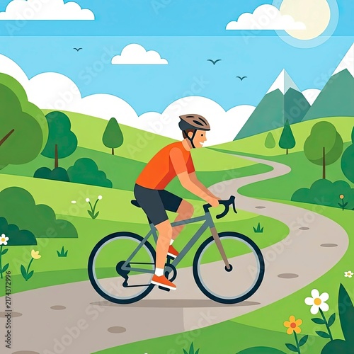 Man cycling on a path in the countryside