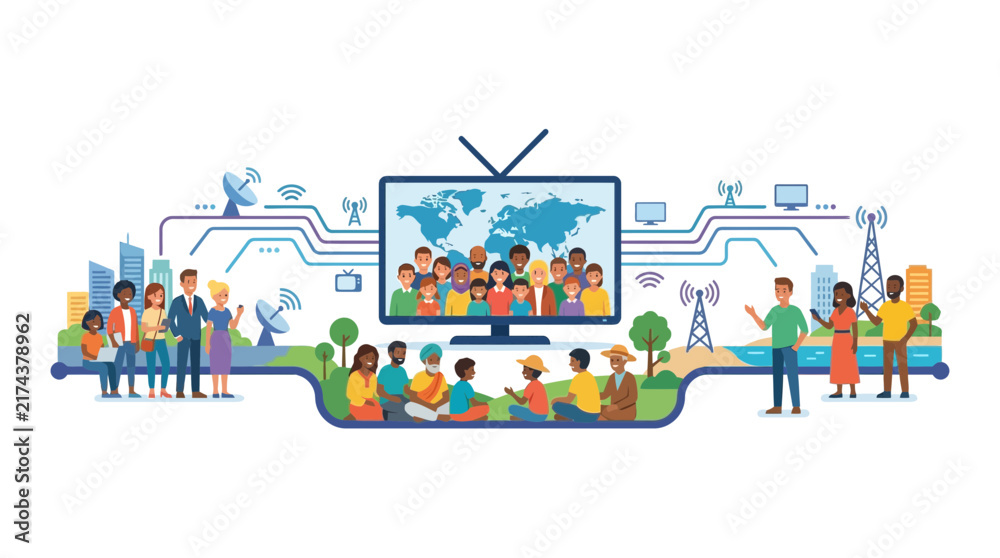 Naklejka premium Global Communication Network Illustration with Diverse People