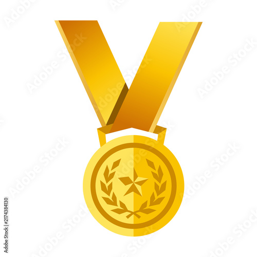 Gold medal with laurel wreath design on a white background