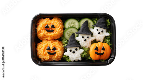 Halloween bento box with witch hat ghosts