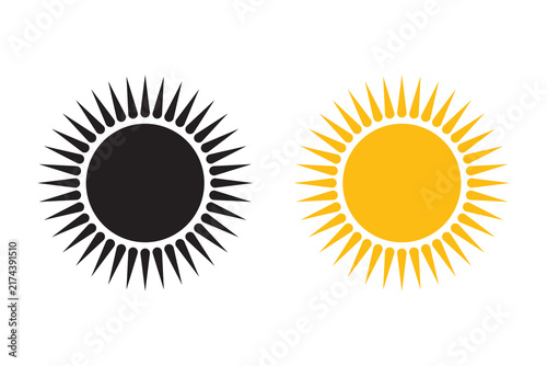 Sun icons vector. Shine sun ray set. Sunshine vector sign. Sunset icon collection.