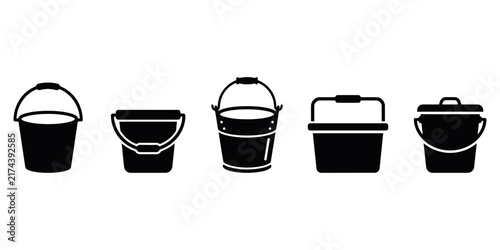 Foto Five different types of black buckets with handles