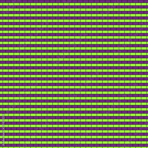 Brick wall pattern displaying alternating horizontal rows of green and purple rectangles.