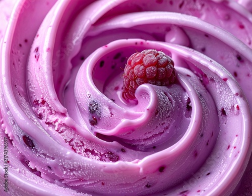 Raspberry on Berry Ice Cream Swirl, Frosted Pink Purple Texture Close Up