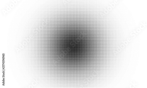 Intricate halftone dot matrix design creating a sophisticated grayscale texture that softly fades into a brilliant central luminescence, an ideal abstract backdrop