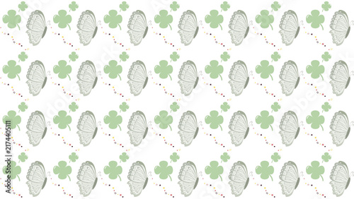 Konstfotografi Cute seamless pattern with butterflies green four leaf clovers and stars