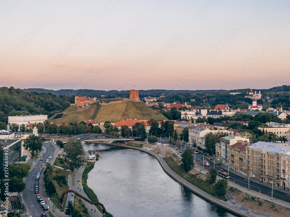 Fototapeta premium terrace view of vilnius riverfront at sunset