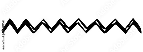 Black hand drawn zigzag line border page divider doodle isolated on white background flat vector illustration
