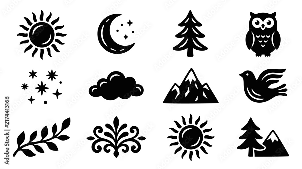 Obraz premium Collection of Nature and Celestial Icons.