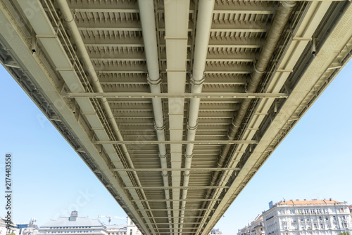 Historical bridge structure from below in downtown Budapest