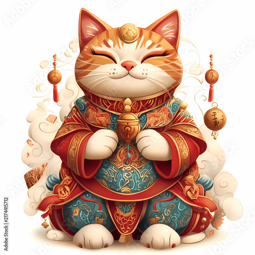 Lucky Chinese Cat in Traditional Attire