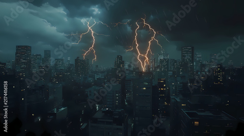 [Lightning Storm Over Futuristic Cityscape]