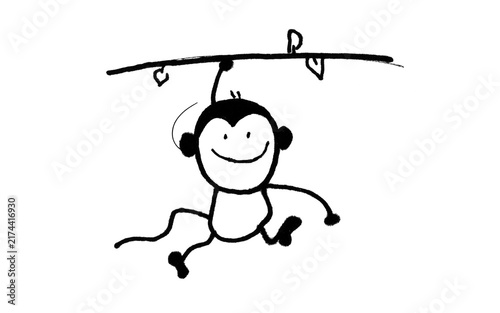 Canvas Print Happy Monkey Swinging on Vine Hand-Drawn Doodle for Photoshop & Illustrator
